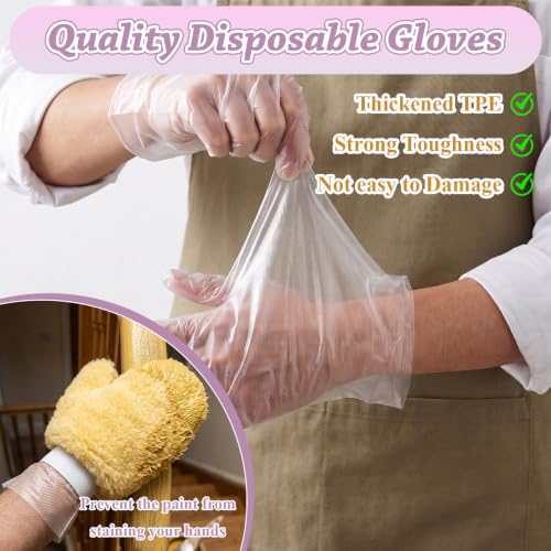 10 Pcs Painters Mitt Gloves with Thumb and 200Pcs Plastic Disposable Gloves