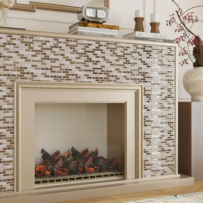 CRE8TIVE 4 Sheets Brown Peel and Stick Backsplash for Kitchen, 12"x12" Back Splash Stick on Tiles, Waterproof Self Adhesive Backsplash for Bathroom, Laundry Room, Fireplace, Metallic & Marble Design - size: 12"x12" (4-Sheets)