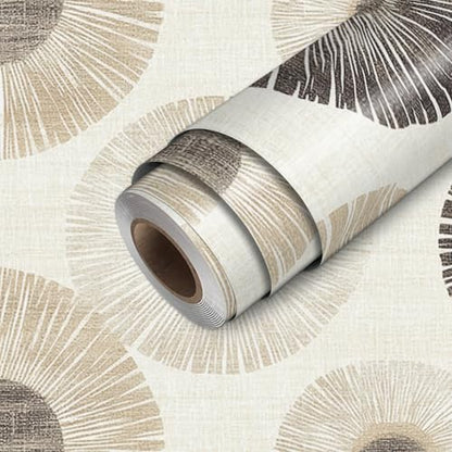 HOMETITUTE Neutral Circle Peel and Stick Wallpaper 118.1x17.7 Inch Vinyl - color: Beige Geometric Circle