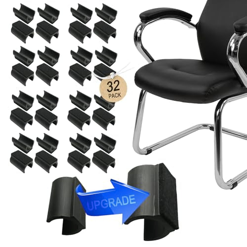 Rectangle U Shaped Sled Chair Leg Tips Cap with Felt Pads,Floor Protectors - color: 32pack-black, size: 19mm(3/4inch)-Diameter