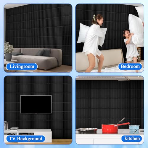 Nuanchu 32 Pcs 3D Wall Panels, 12"x12" PVC Fluted Tiles, Black - color: Black