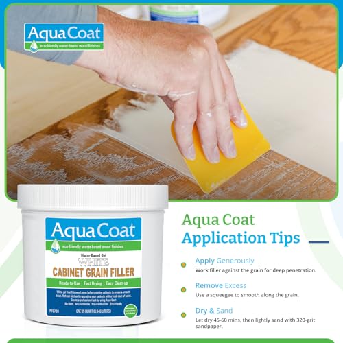 Aqua Coat Water-Based White Cabinet Wood Grain Filler Gel – Fast Drying, Low Odor White Wood Filler, Sandable & Paintable for Interior & Exterior Repairs, Upgrades & Restorations (4 Quarts) - size: 4 Quarts