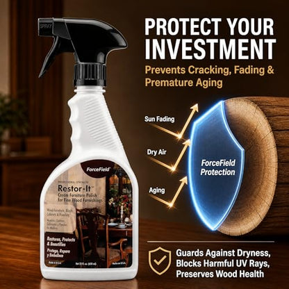 ForceField® Restor-It Furniture Polish and Conditioner for Fine Wood - Restores Oils & High-Gloss Luster, Removes Dust, Dirt & Allergens, No Waxy Buildup - 22 oz - size: 22 Fl Oz (Pack of 1)