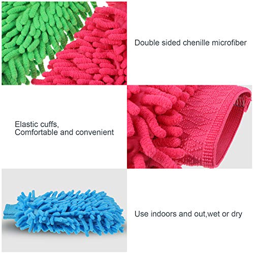 BBTO 5 Pack Car Wash Mitts Scratch Free Premium Chenille Microfiber Mitts - color: Orange,blue,green,pink,purple