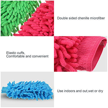 BBTO 5 Pack Car Wash Mitts Scratch Free Premium Chenille Microfiber Mitts - color: Orange,blue,green,pink,purple