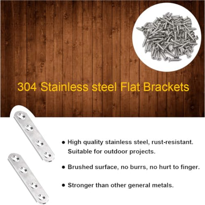 24Pcs Stainless Steel Flat Brace Mending Plates, Sturdy Metal Repair Fixing Joining Brackets for Wood Furniture with Screws - size: Silver 24 Pack
