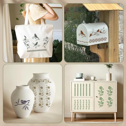 20-Piece Reusable Stencils for Painting – Elegant Lace & Bird Designs, Large Wall & Wood Stencils for DIY Crafts, Canvas, Furniture & Home Decor