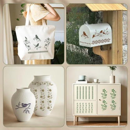 20-Piece Reusable Stencils for Painting – Elegant Lace & Bird Designs, Large Wall & Wood Stencils for DIY Crafts, Canvas, Furniture & Home Decor