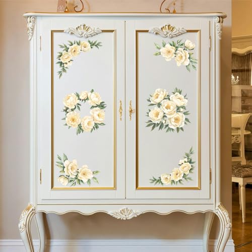 Peacoblue Pale Yellow Peony Rub On Transfers for Furniture Craft 6"x12" - style: Pale Yellow Peony