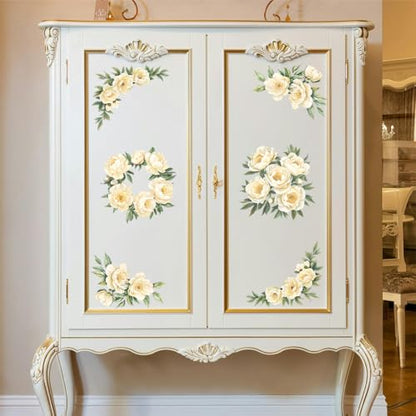 Peacoblue Pale Yellow Peony Rub On Transfers for Furniture Craft 6"x12" - style: Pale Yellow Peony