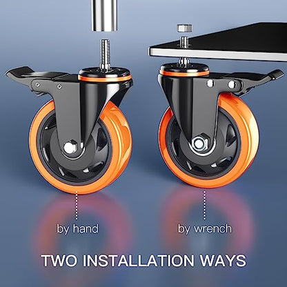 Caster Wheels Heavy Duty 3" Locking Caster Set of 4 Threaded Stem 1/2" - color: Orange, size: 3in(1/2"-13)