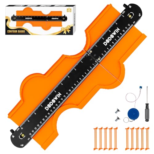 DODOWIN 10+5 Inch Connectable Contour Gauge with Lock, Extended Profile Duplicator Tool for Flooring, Tile, Laminate & Woodworking, Shape Outline Gauge, Father’s Day Gifts for Dad Men Husband - color: Orange-15 In.