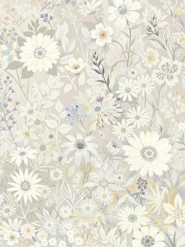 Gray Floral Wallpaper Peel and Stick for Bedroom,Cabinets 17.3" x 393.7" - color: Gray/Yellow/Blue-XL, size: 17.3" x 393.7"