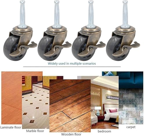 2 Inch Antique Brass Caster Wheels with Brake, Rubber Casters 5/16 Inch x 1-1/2 Inch (8 x 38mm) Stem Sockets Caster for Sofa, Chair, Cabinet, Dresser Vintage Furniture Set of 4 (2.0inch with Brake) - style: 2 inch with Brake