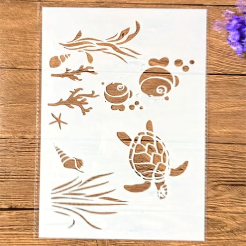 TIAMECH A4 Reusable Aquarium Turtle Fish Stencil for Painting - style: Turtle Fish