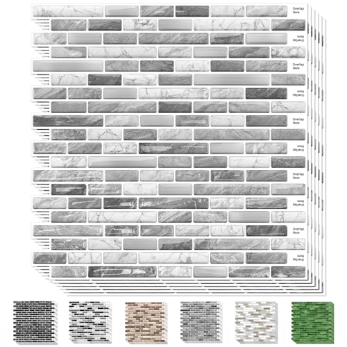 URCOLOR 10-Sheet Kitchen Backsplash Tiles Peel and Stick, 12”×12” Self Adhesive Wall Tile for Bathroom, Brushed Silver Gray - color: Brushed Silver Gray