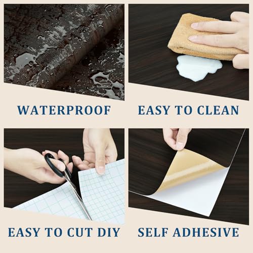 Dark Wood Grain Contact Paper Peel and Stick Brown Wallpaper - color: Brown Walnut