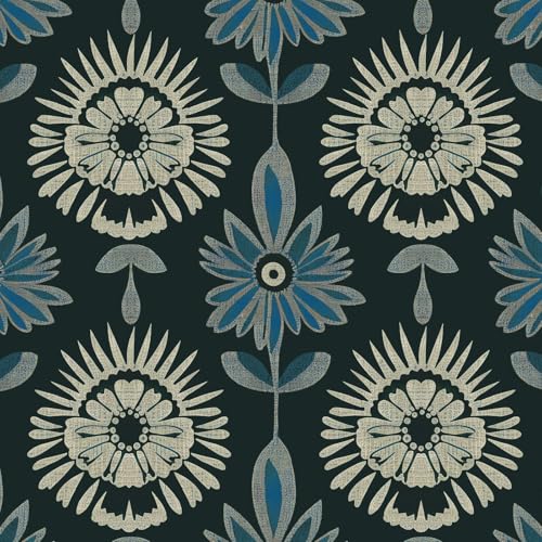 BOKEBEVE Boho Floral Peel and Stick Wallpaper Dark Green 17.5 x 393.5In - color: Dark Green, size: 17.5" x 393.5"