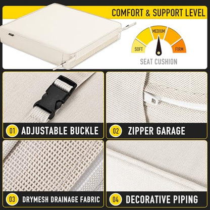 SUNROX DryFast Foam Outdoor Patio Chair Cushions with DryMesh Drainage, All-Weather FadeShield Water Resistant Patio Furniture Cushions 19"x19"x3", 2 Pack Cream - color: Cream, size: 19x19 Inch (Pack of 2)