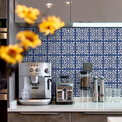 Alwayspon 12 Sheet 6x6inch 3D Thicken Foaming Board Vinyl Backsplash Marble Tiles, Self-Adhesive Peel and Stick Wall Tile Stickers Stick on Subway Tiles for Kitchen Bathroom Wall, Blue Floral - color: Blue Floral