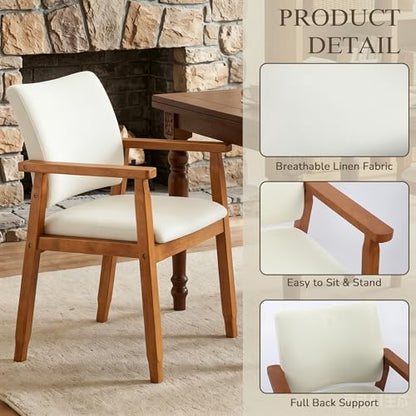 GOTMINSI Mid-Century Modern Linen Dining Chair with Arms, Solid Wood Frame, 320 lbs Weight Capacity, Upholstered Accent Chair for Kitchen Dining Room Living Room (Beige,4pcs) - color: Beige, size: 4pcs