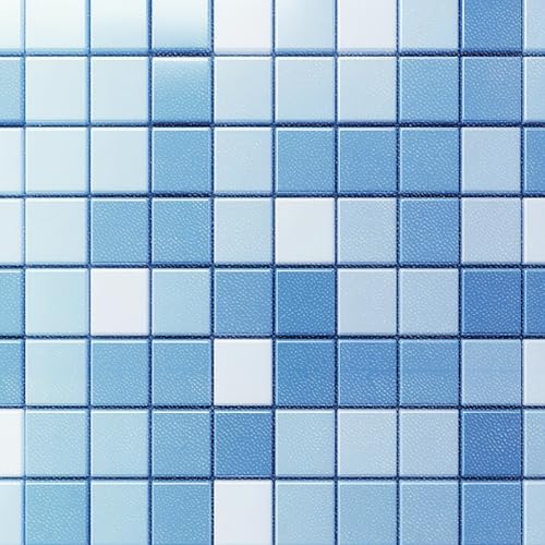 HOMETITUTE Blue White Mosaic Flat Floor 12x12 Vinyl Tile - color: Blue