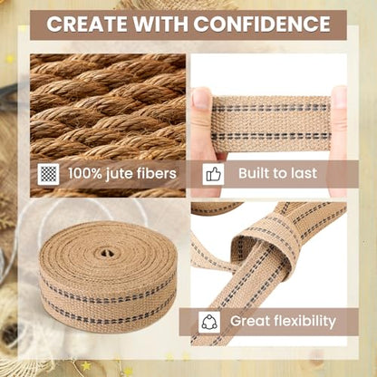 Craft Jute Webbing Tape | 10 Yards Roll Natural Burlap with Red Stitching for Upholstery, Crafts, Chairs (Black and Brown, 2" x 10 Yards) (Pack of 2) - color: Black and Brown, size: 2" x 10 Yards (Pack of 2)