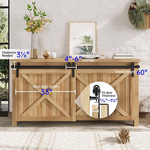EaseLife 5 FT Mini Cabinet Bypass Sliding Barn Door Hardware Track Kit,Easy Install,Slide Smoothly Quietly,Apply for Storage Window TV Stand and Other Shielding (No Cabinet) - size: 5 feet for 2 doors