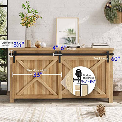 EaseLife 5 FT Mini Cabinet Bypass Sliding Barn Door Hardware Track Kit,Easy Install,Slide Smoothly Quietly,Apply for Storage Window TV Stand and Other Shielding (No Cabinet) - size: 5 feet for 2 doors