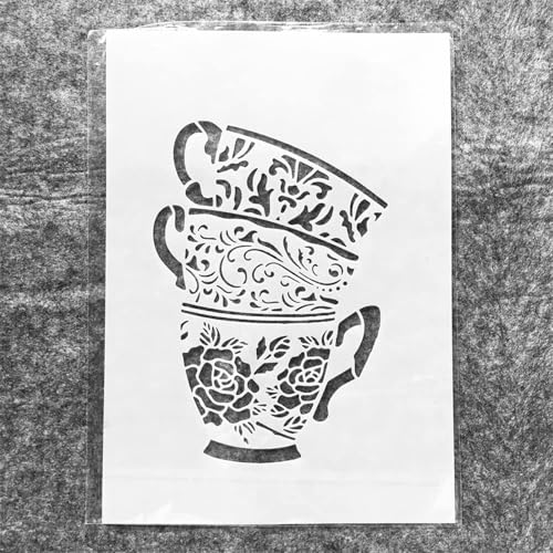 TIAMECH A4 Reusable Coffee Cup Stencil for Painting - style: Cups