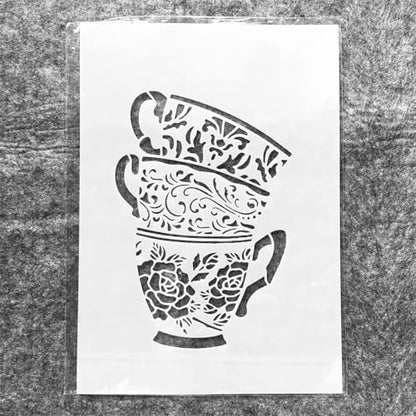 TIAMECH A4 Reusable Coffee Cup Stencil for Painting - style: Cups