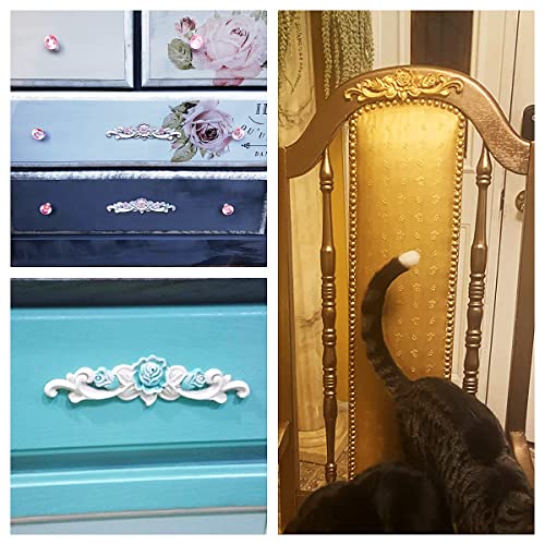 2Pcs Wood Carved Appliques Rose Wooden Carving Onlays Decals for Furniture - size: 20x5cm/7.87"x1.97"