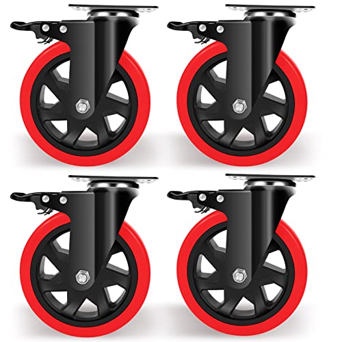 Nefish 6 Inch Heavy Duty Caster Wheels, Industrial Casters Set of 4, Locking Industrial Swivel Top Plate Casters 2600 Lbs, 360 Degree Industrial Grade Casters for Industrial, Furniture, Equipment - size: 6 IN