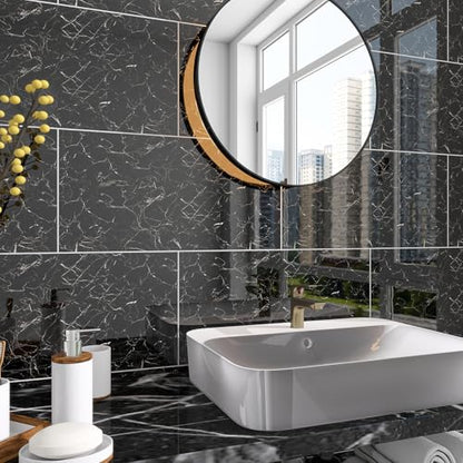 Marble Peel and Stick Backsplash 23.6 x11.8 in, 10PCS, Black - color: Black Marble
