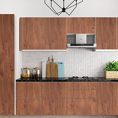 Peel and Stick Wood Grain Contact Paper for Old Furniture Kitchen Cabinets - color: Brown Red, size: 23.6" x 236"