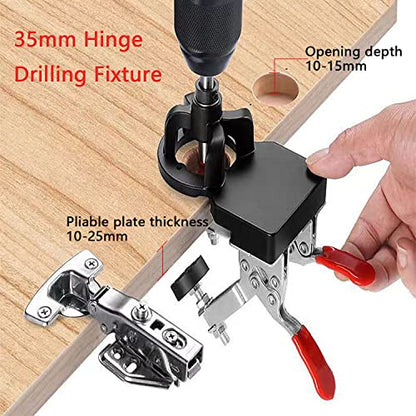 Concealed Positioning Hinge Hole Punch, 35mm Door Hinge Jig With 2 Retaining Clips, High Precision Aluminum Alloy DIY Cabinet Hardware, Adjustable Quick Punch