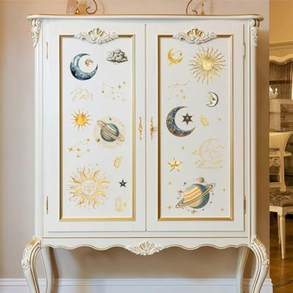 Peacoblue Retro Galaxy Rub On Transfers for Furniture Craft 6"x12" - style: Retro Universe Galaxy