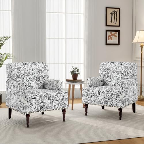 Mid-Century Modern Accent Chair, Rococo Black, Set of 2 - color: Fabric Rococo Black