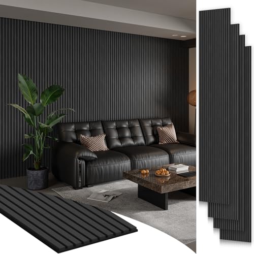 SMARTSTANDARD 4 Pack 106" x 12.6" Wood Slat Wall Panels, Deep Gray - color: Dark Gray, size: 106" x 50.4"
