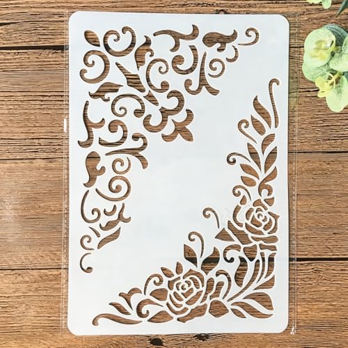 TIAMECH A4 Reusable Vintage Floral Edge Stencil for Painting - style: Frame Edge Background