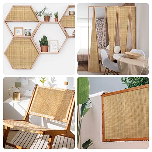 Cane Rattan Webbing Roll, 3.28ft x 15.7inch Woven Open Rattan Mesh Natural Rattan Webbing for Caning Projects Square Hollow Wide Rattan for DIY Crafts Cabinet Chair Furniture - size: 3.28ft x 13.8inch