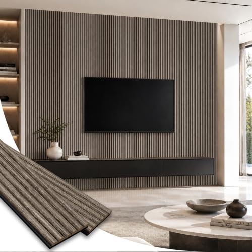 SMARTSTANDARD Wood Fluted Acoustic Wall Panels, 94x5.9in, 6Pcs, Dark Walnut - color: Dark Walnut