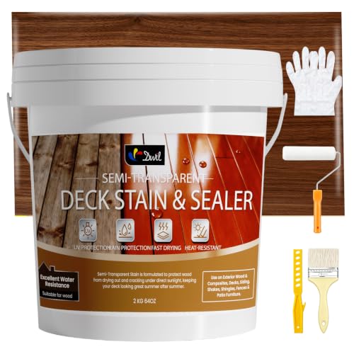 DWIL Wood Stain and Sealer in One 𝟮 𝗶𝗻 𝟭, Water Based Semi-Transparent Outdoor Wood Stain for Decks, Fences, Patio Furniture, and Outdoor Wood Projects, Fast Drying Low Odor (64oz Peach Wood) - color: Peach Wood, size: 64 oz