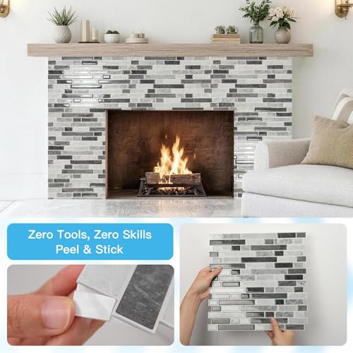 Art3d Linear Tile Peel and Stick Backsplash, 10-Sheet, Multi-Tone Gray - color: Multi-Tone Gray, size: 12 x 12 Inch