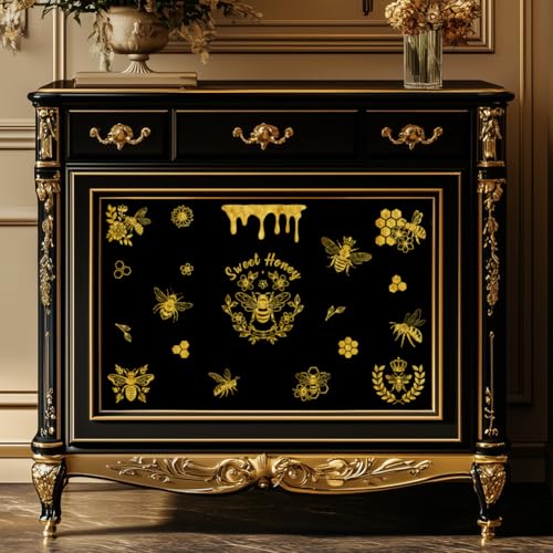 Peacoblue Golden Bee Series Rub On Transfers for Furniture Craft 6"x12" - style: Golden Bee Series