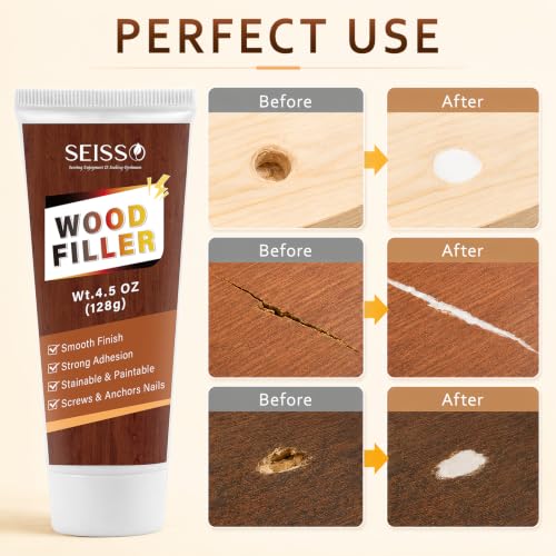 SEISSO White Wood Filler 4.5oz Tube Wood Putty for Cracks, Holes, Scratches