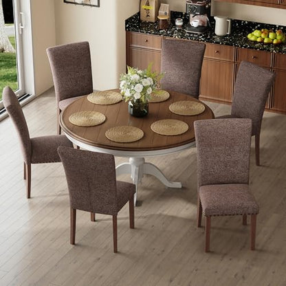 COLAMY Upholstered Dining Chairs Set of 6 - color: F-brown, size: Set of 6