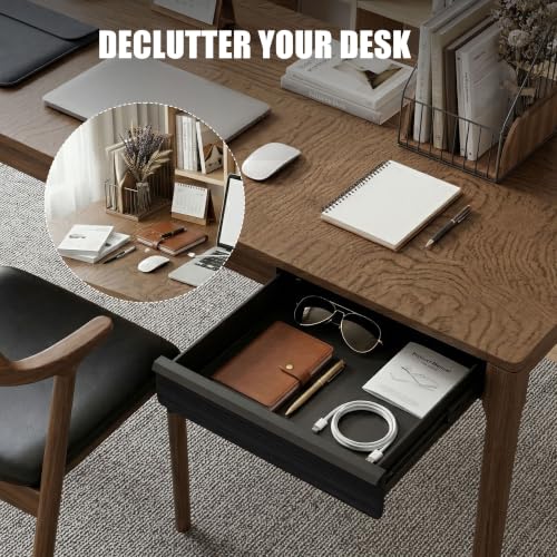 Under Desk Drawer, Black Solid Wood Panel – Sturdy Ball Bearing Slides, Easy Under-Desk Mount, Integrated Handle, Desktop Organizer for Office & Home Workstation - color: Black