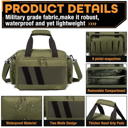 Range Bag -Medium Size Gun Range Bag for Handguns,Pistols and Ammo - color: Green