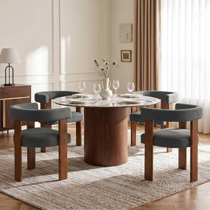 Usaint Wooden Barrel Dining Chairs Set of 6 with Walnut Wood Legs and Arm - color: Dark Gray, size: Set of 6
